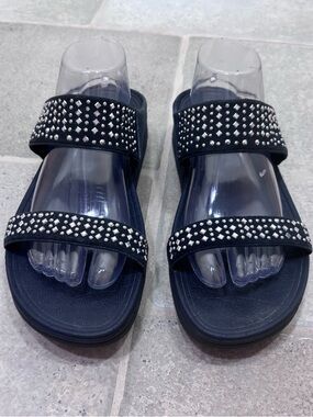 FitFlop Studded Suede Slide Sandals Women’s 10 Black